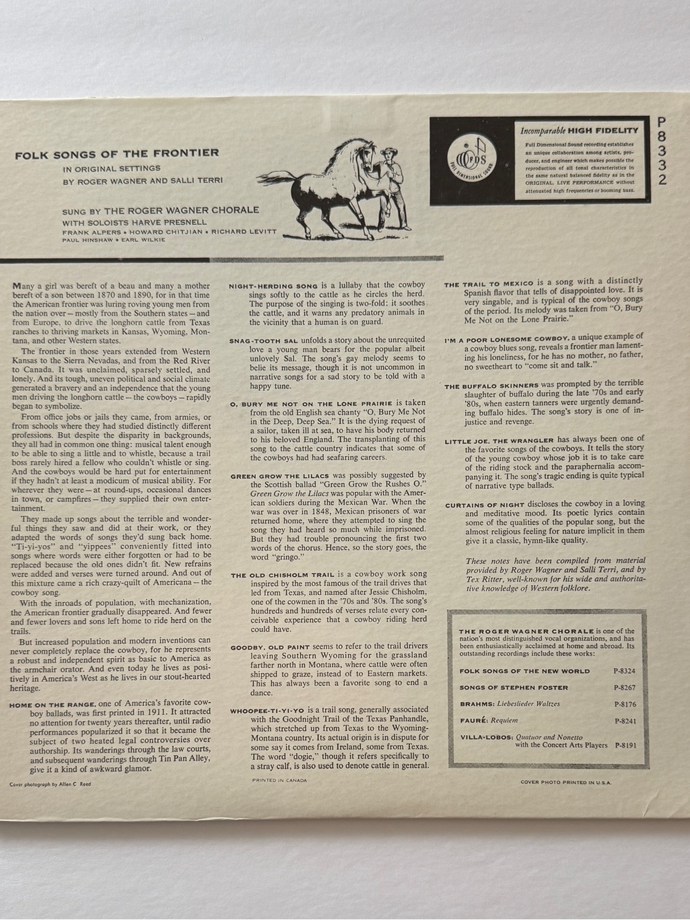 Any 3 for $50-Folk Songs of the Frontier Vinyl LP - The Roger Wagner Chorale - Picture 2 of 4